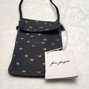 Free People Let's Dance Grey Leather Phone Crossbody Bag.